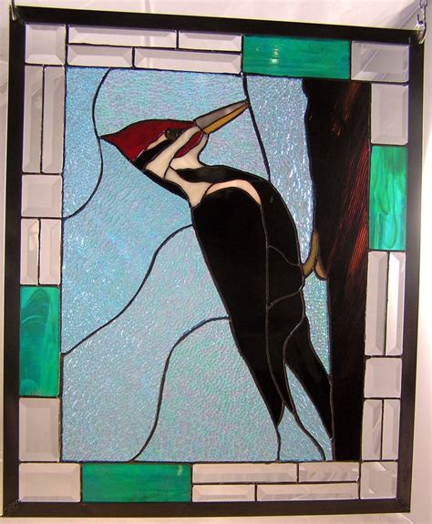 Pileated Woodpecker Stained Glass Birds Stained Glass Panels Stained Glass Designs