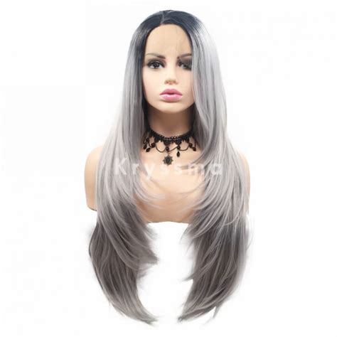 Ombre Grey Synthetic Lace Front Wigs Grey Natural Straight Wigs