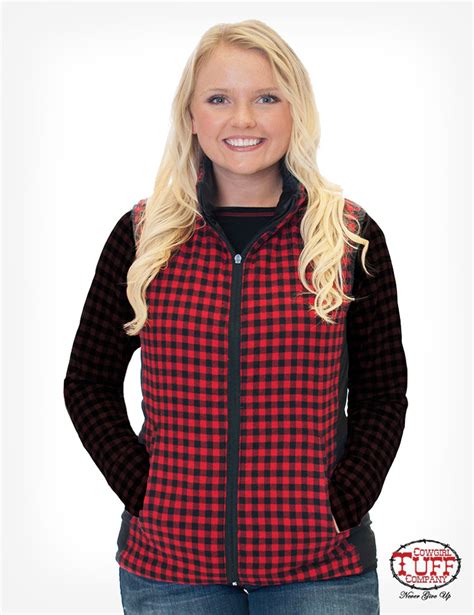 Womens Cowgirl Tuff Vest Quilted Black Reversible Red Plaid Chick Elms Grand Entry Western