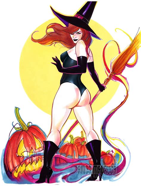 Halloween Witch Art Print Reproduction Sexy Gothic Pinup Etsy