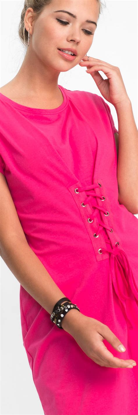 Give Me Pink Shirtkleid Mit Kleinem Arm Ansatz Und Raffinierter Korsagen Schnürung Modestil