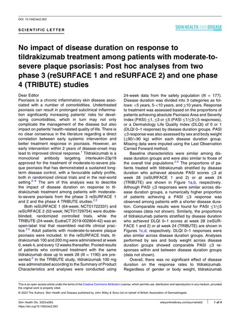 Pdf No Impact Of Disease Duration On Response To Tildrakizumab