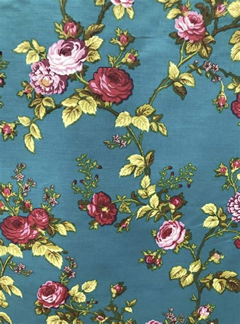 Materials Fabric Classic Blue Rose Floral Print Poly Cotton Fabric
