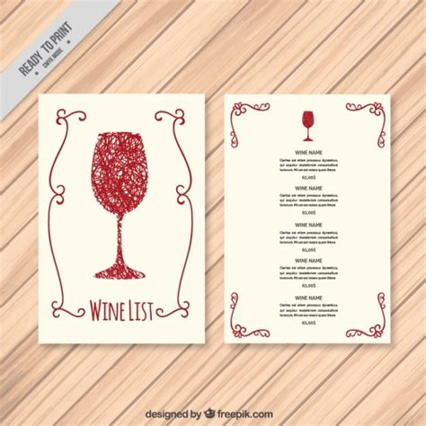Template Of Hand Drawn Wine List Free Vector