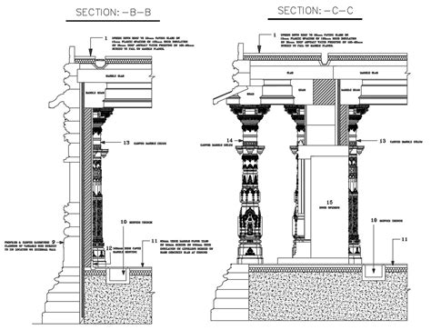 D Cad Drawing Of Temple Traditional Columns Design Dwg File Cadbull