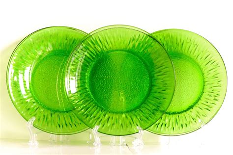 Vereco French Green Tempered Glass Dinner Plates Set Of Six