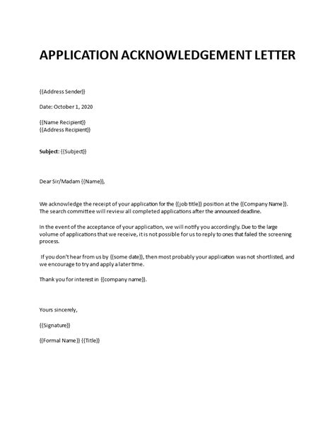 Job Application Acknowledgement Letter Sample Ployment Riset