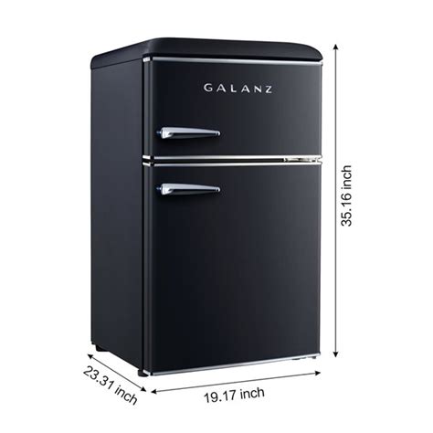 Galanz Retro Mini Fridge With Dual Door True Freezer In Black Cu