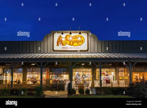 Texas, NOV 23 2022 - Night view of the Cracker Barrel Old Country Store