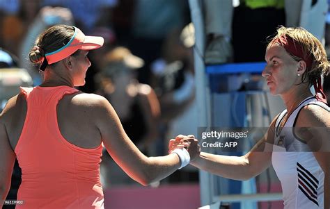 Russian Tennis Player Nadia Petrova Shakes Hands With Compatriot