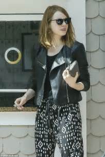 Emma Stone In Leather Jacket At Shutters On The Beach In Santa Monica Daily Mail Online