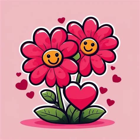 Cheerful Cartoon Flowers Celebrating Valentines Day Muse Ai