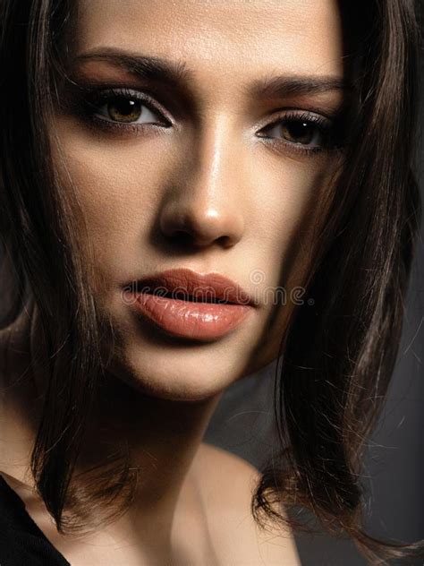 Beautiful Woman With Brown Hair Attractive Model With Brown Eyes Stock