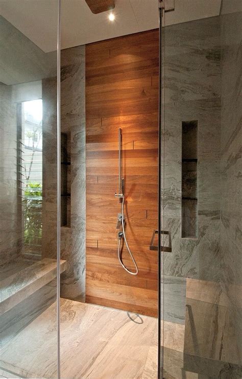 Teak Shower Wall Cuarto De Baño De Madera Diseño De Baños Modernos Y