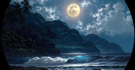 Full Moon Over Mountains And Ocean Breathtaking Beautiful