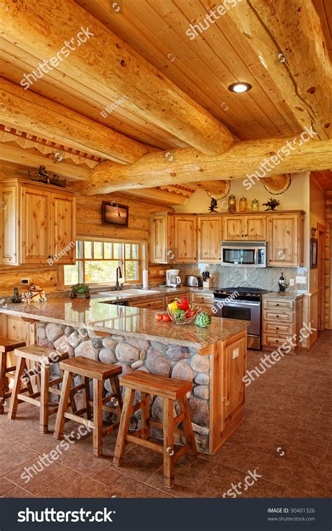 The Interior Of A Modern Log Cabin Stock Photo 90401326