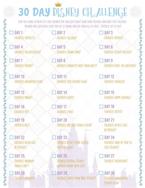 30 Day Disney Challenge Printable