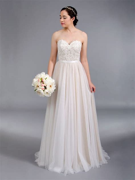 Ivory Strapless Lace Wedding Dress With Tulle Skirt Wed Boho