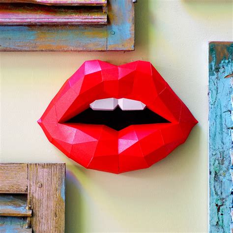 Red Lips Wall Art Papercraft 3d Low Poly Paper Model Sculpture Etsy