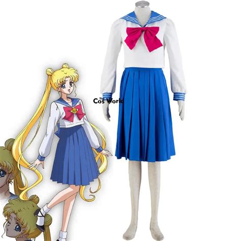 Sailor Moon Tsukino Usagi School Uniform Sailor Suit Tops Dress Outfit