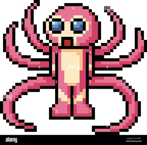 Vector Pixel Art Tentacle Monster Isolated Cartoon Stock Vector Image Art Alamy