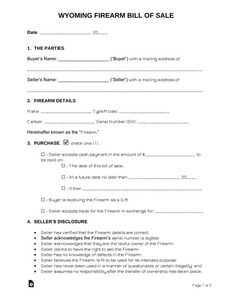 Free Wyoming Bill Of Sale Forms Pdf Word Eforms