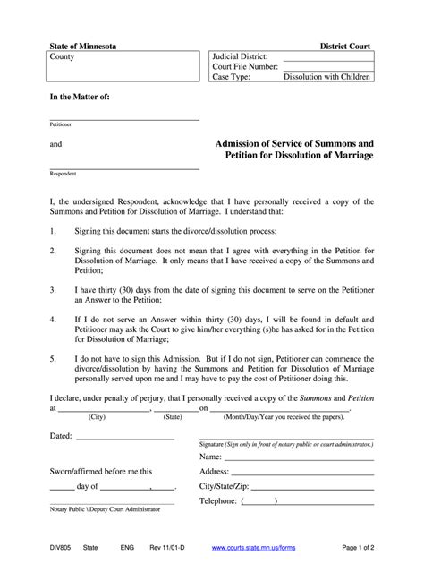 Can i get divorce papers for free. 2001 Form MN DIV805 Fill Online, Printable, Fillable, Blank - pdfFiller