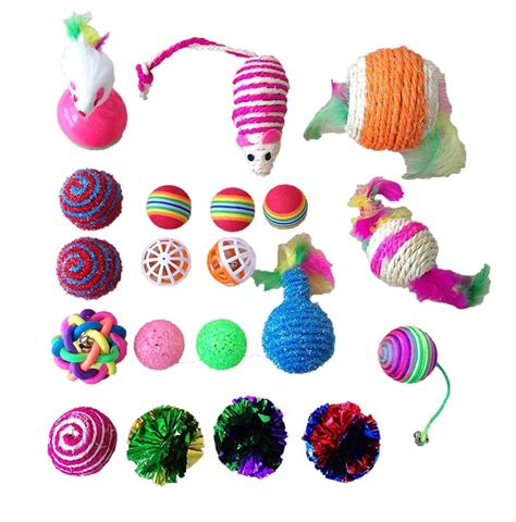 Pet Show Assorted Rustled Cat Toys Balls Mice Feather Bells Pack Of 20