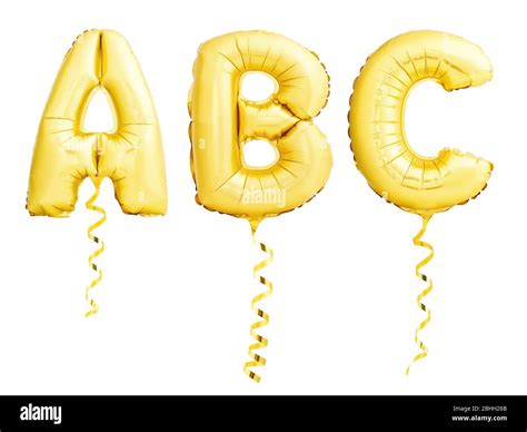 Golden Letters Abc Made Of Inflatable Balloons With Ribbons Isolated On