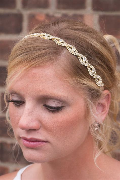 Bridal Headpiece Rhinestone Headband Womens Headband Gold