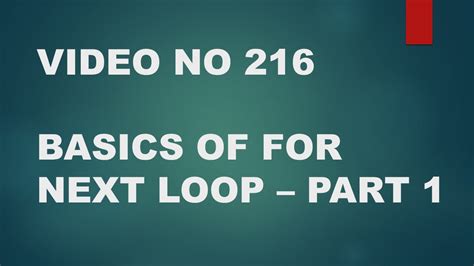 Learn Excel Video 216 Vba Basics Of For Next Loop Part 1 Youtube