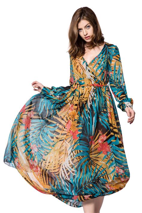 [35 Off] Boho Printed Long Sleeve Maxi Summer Swing Dress Rosegal