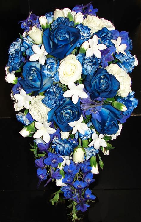 Blue And White Wedding Bouquet Spray Dyed Roses Rebecca Lancour