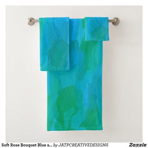 Soft Rose Bouquet Blue And Green Towel Set Green Towels Green Bath