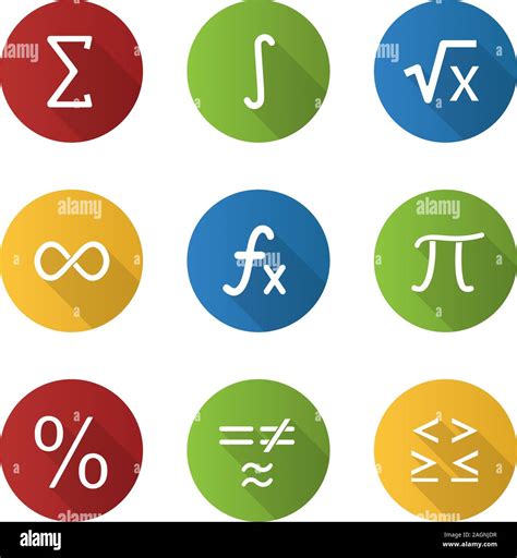 Mathematics Flat Design Long Shadow Glyph Icons Set Math Symbols