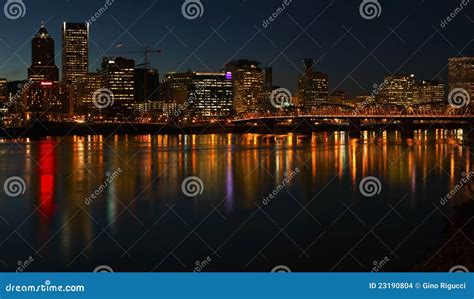 Portland Oregon Panorama At Night Stock Photo Image Of Nigh