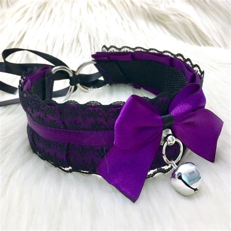 Wide Purple And Black Lace Collar Bdsm Submissive Collar Etsy