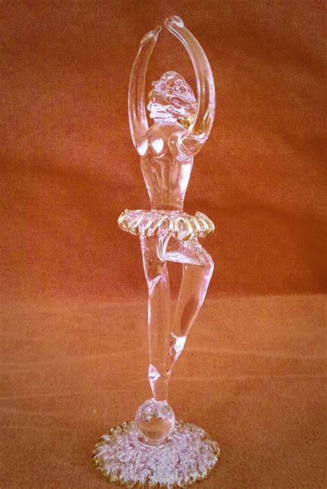 Blown Glass Figurine Clear Glass Ballerina With Gold Trim Etsy