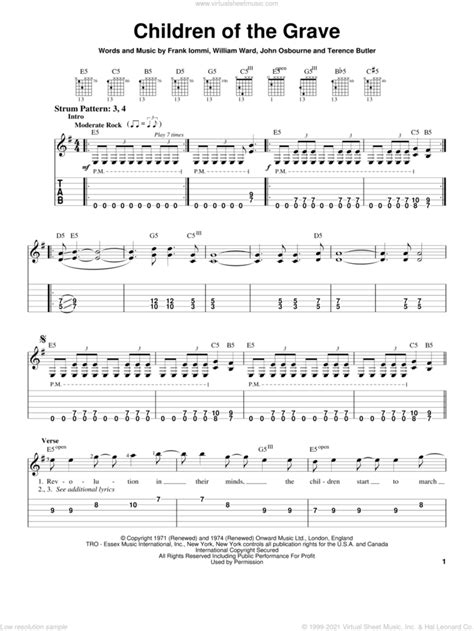 Children Of The Grave Sheet Music For Guitar Solo Easy Tablature