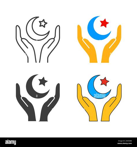 Icon Of Hands Holding Crescent Moon Vector Illustration Stock Vector