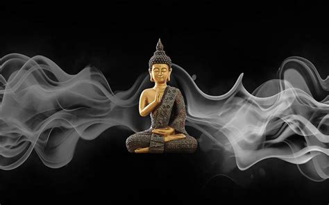 3d Buddha Black Smoky Background Wallpaper For Home Or