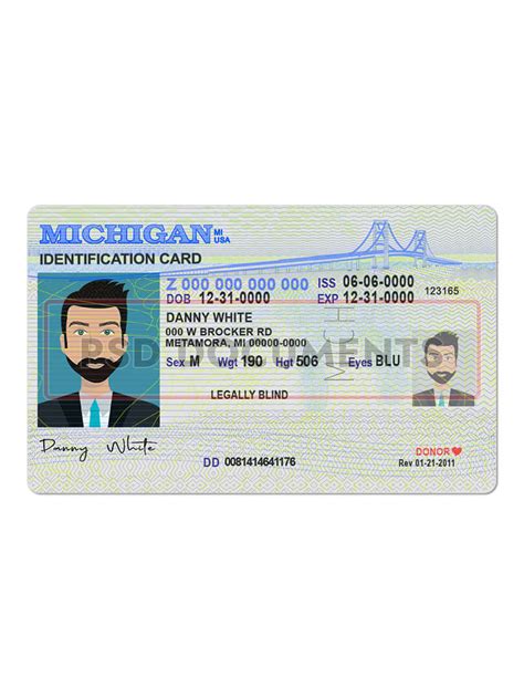 Michigan Identification Card Template Psd Documents