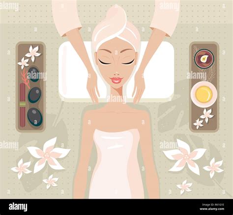 Beautiful Young Woman Relaxing At Spa Salon Face And Body Massage Concept Stock Vector Image