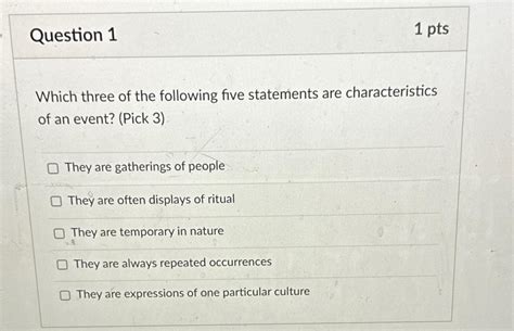 Solved Question Ptswhich Three Of The Following Five Chegg