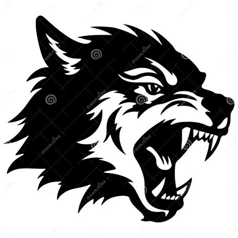 Angry Wolf Head Black And White Tattoo Illustration Stock Vector