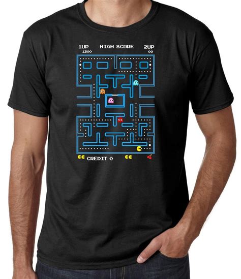 Mens Pacman T Shirt Retro 70s 80s Arcade Pc Video Games Space Invaders