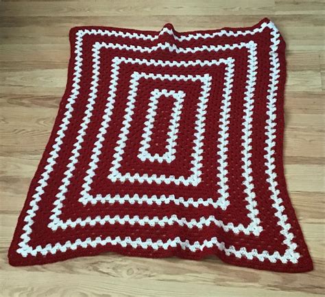 Crochet Rectangle Granny Blanket Crochet Afghan Red White Blanket