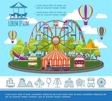 Flat Amusement Park Concept Stock Vector Illustration Of Cream