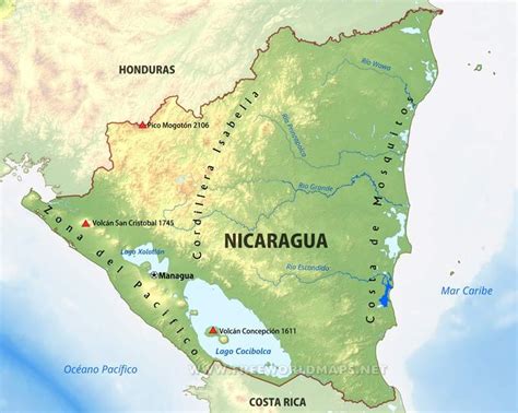 Mapa Físico De Nicaragua Geografía De Nicaragua