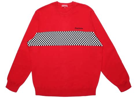 Supreme Checkered Panel Crewneck Sweater Red For Men Lyst